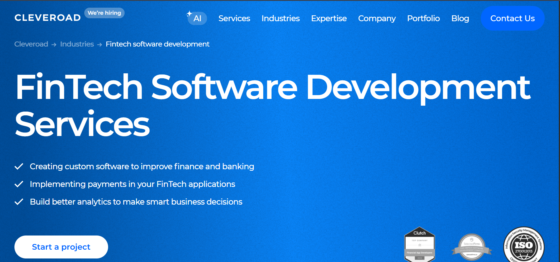 Cleveroad — the certified, heavily reviewed fintech software development partner